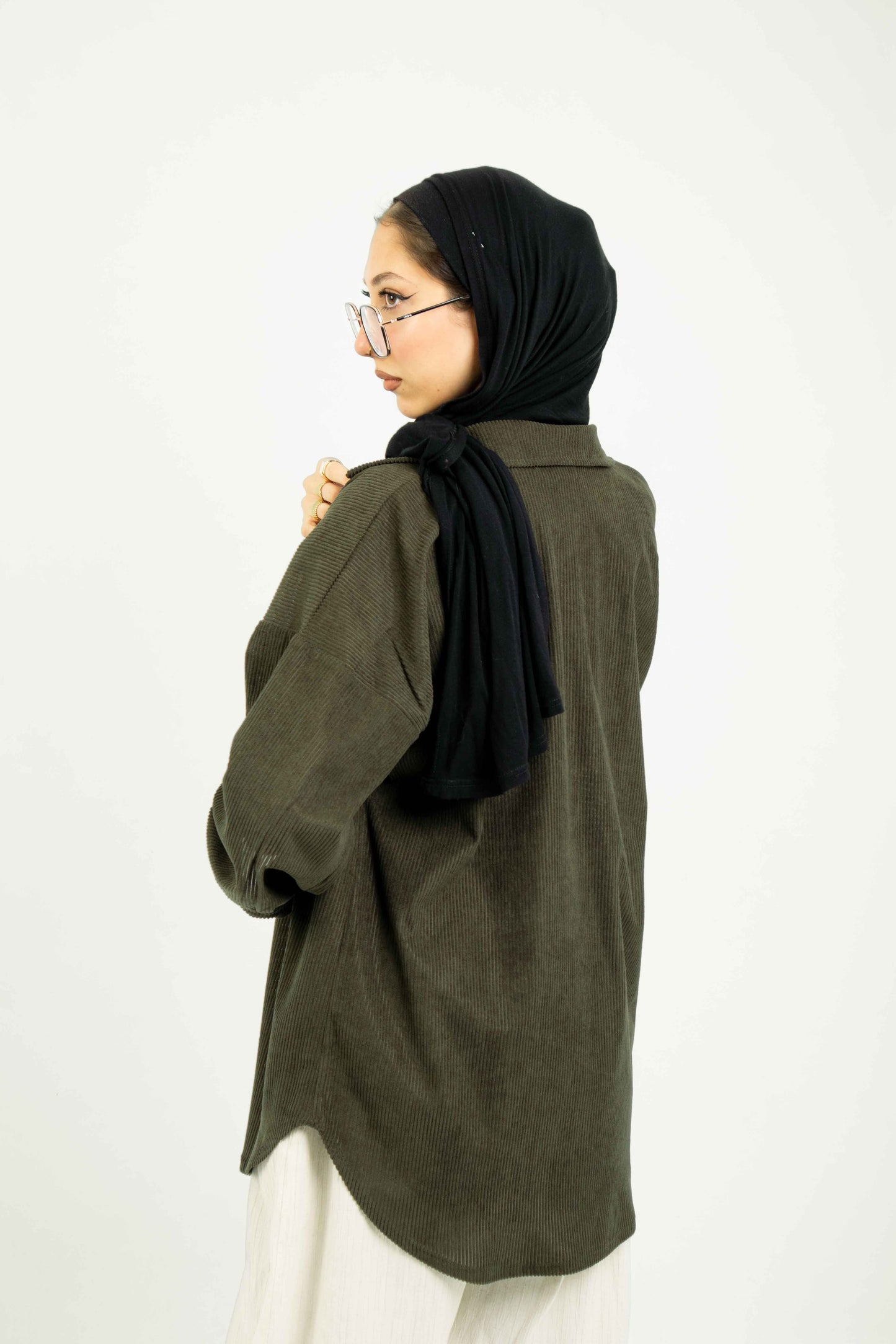Ribbed Plush Velvet Shirt-Olive